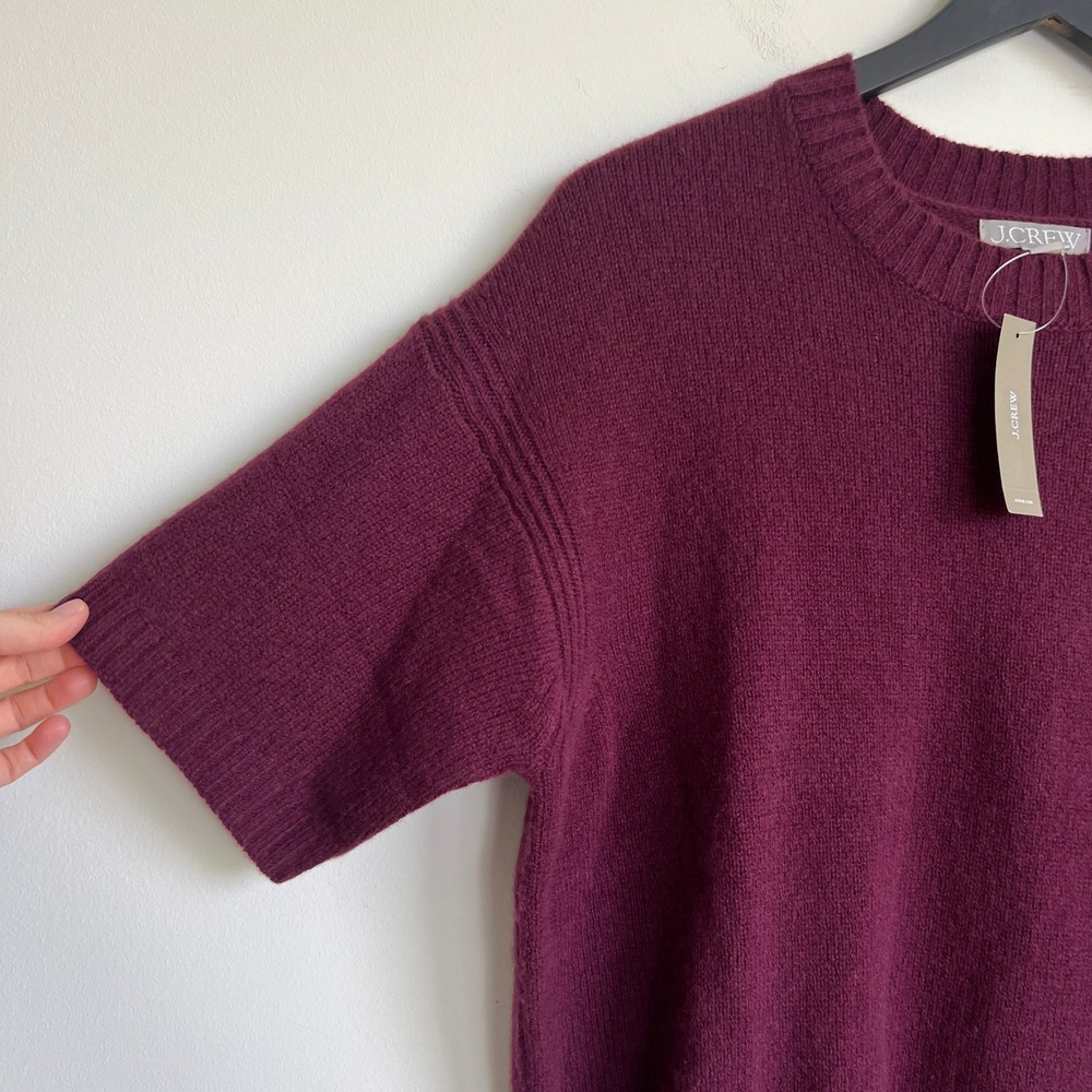 J.Crew Womens Oversized XS Lambswool Short Sleeve Crewneck Sweater Burgundy - Picture 4 of 10